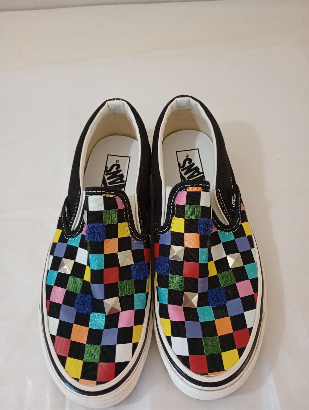 Vans Classic Slip On Mixed Media Rainbow Checkerboard Unisex Men's 7, Women's 8. - Picture 7 of 7